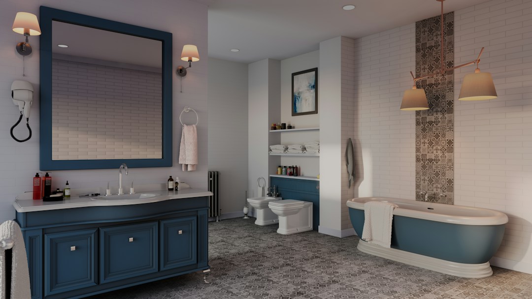 Modern bathroom with tiled floor for washroom slip safety