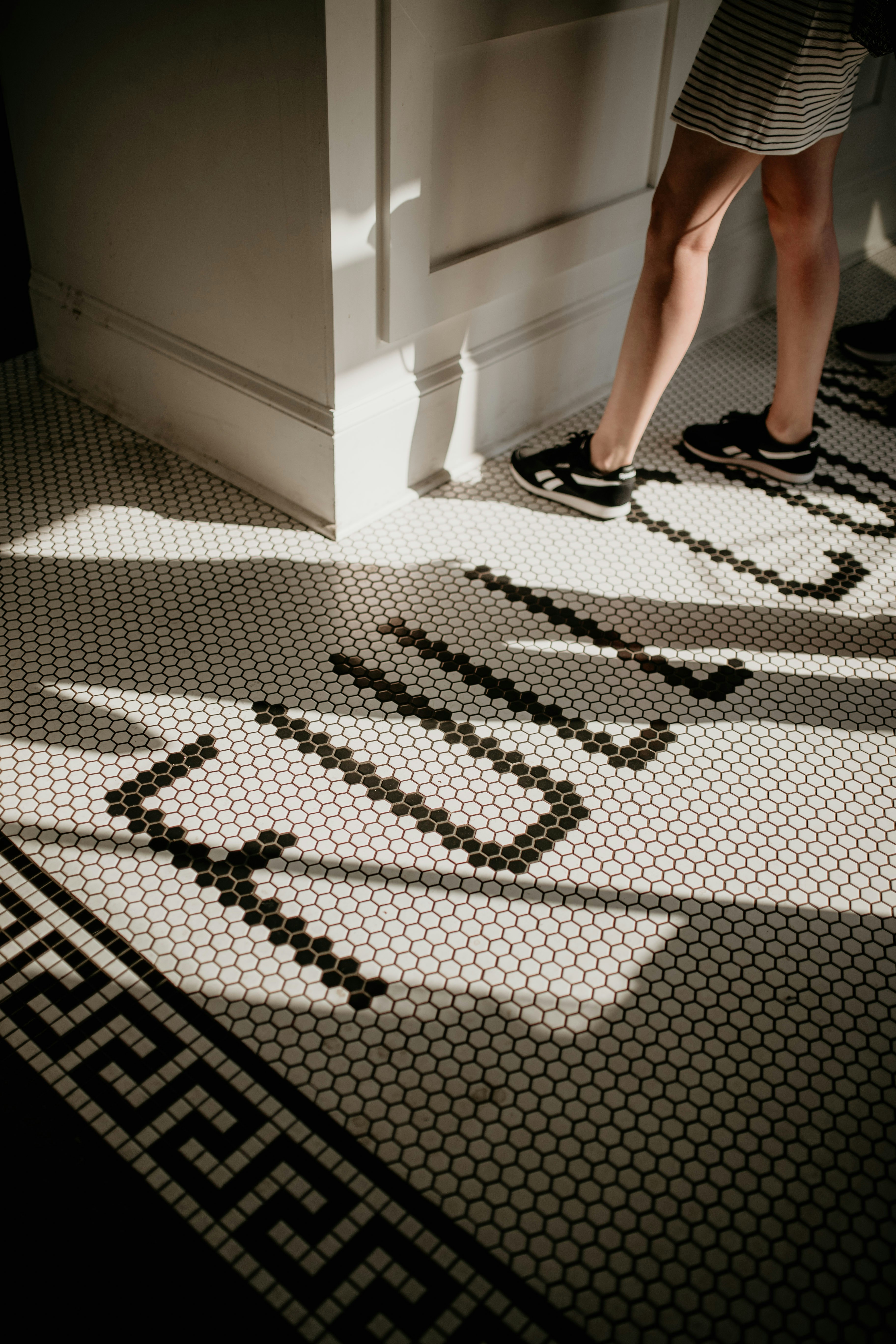 Close-up of tiled flooring relevant to anti-slip floor safety